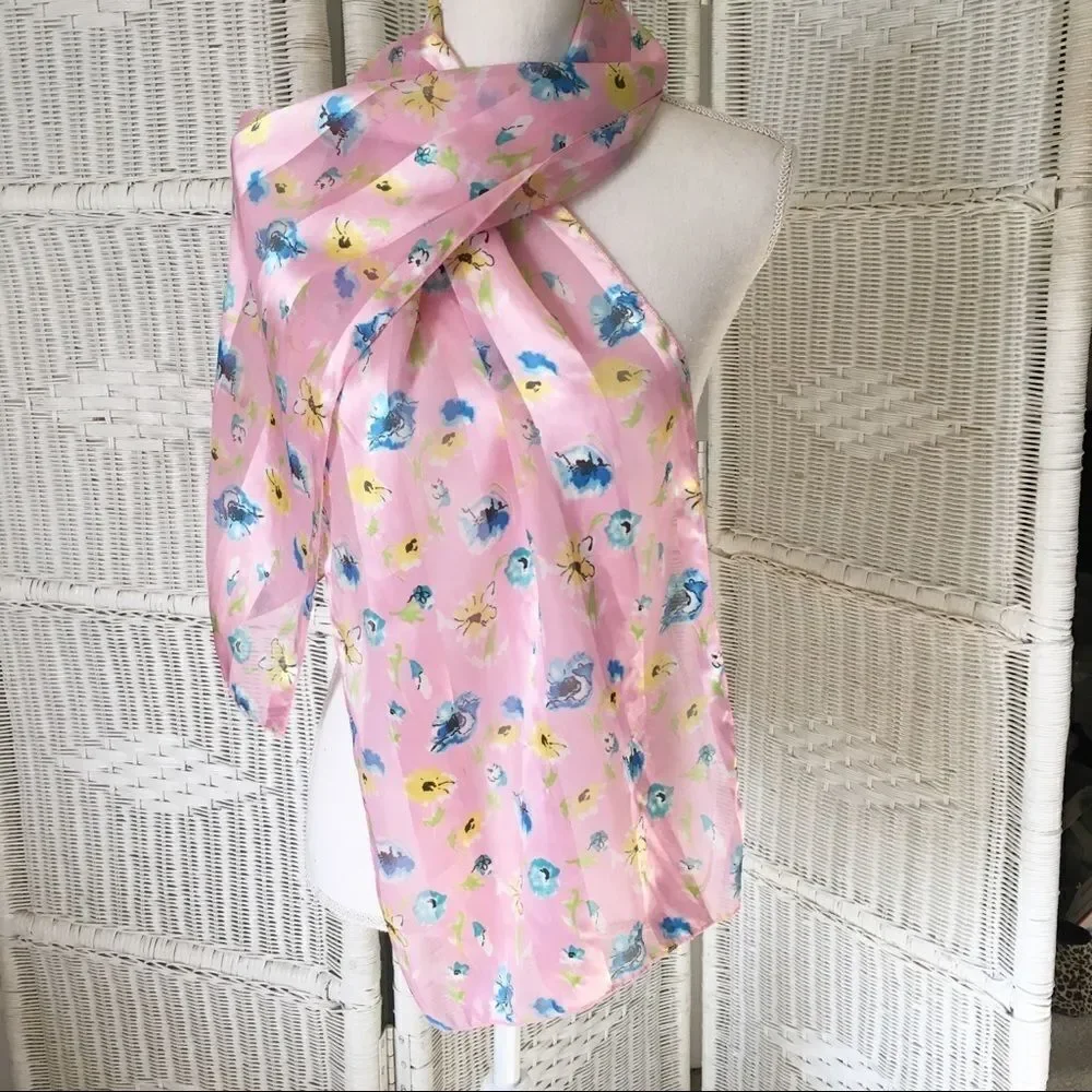 Pink Floral Silky Scarf
